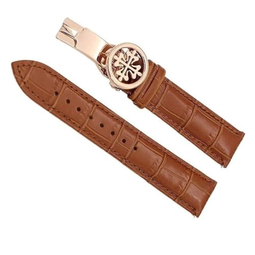 Bracelet montre cuir véritable 19mm avec boucle déployante acier sécurisée marron clair