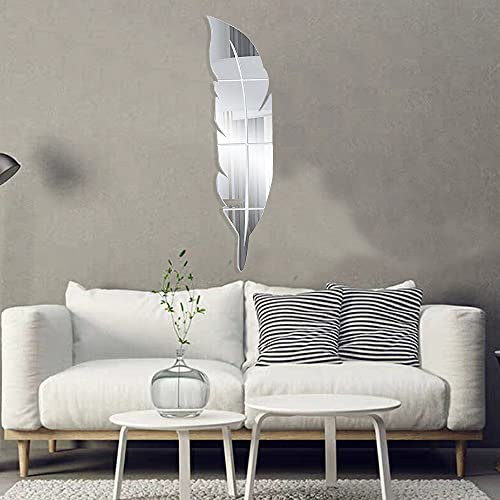 AILANDA 1Set Miroir mural en forme de plume Miroir Décoratif murale Stickers Muraux Miroir Autocollants en Acrylique pour Décoration Salon/Bureau/Chambre/ Garderie Cover