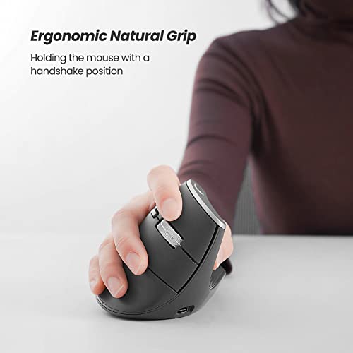 Wireless Vertical Mouse, Advanced Ergonomic Mouse Reduces Muscle Strain, 2400 Dpi, Usb C Rechargeable, 3 Device Connection (Bluetooth Or Usb), Compatible For Pc, Laptop, Ipad, Mac, Windows, Gray #TOP1