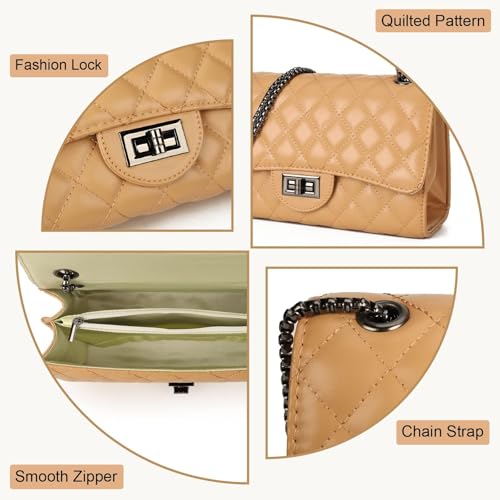 Image of Gladdon Quilted Crossbody Purse for Women Trendy Shoulder Bags | Stylish Shoulder Purse,Quilted Pattern,Structured bag,Chain Strap,Spacious Enough,Casual and Dressy Outfits,Any Occasion