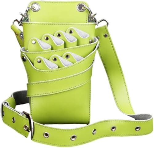 シザーケース 本革 7丁シザーバッグ 本革ベルト付き ハサミ 美容師 理容師 トリマー用 カミソリ、ヘアピン、化粧ブラシを維持するためのウエストショルダーベルトプロのヘアスタイリストサロン理髪ツールキットと本革理髪レザーホルスターポーチホルダーケース理容シ