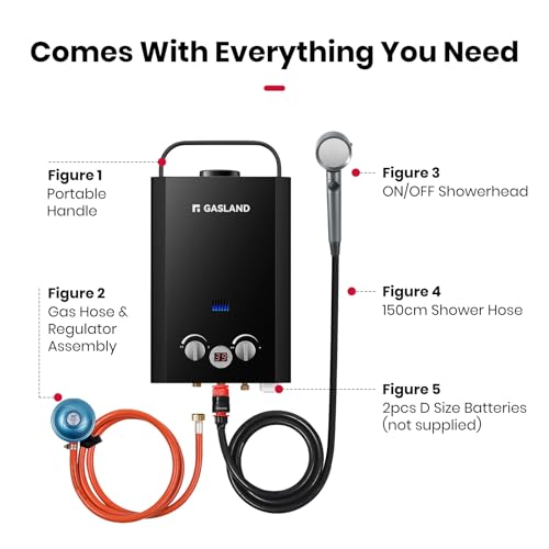 GASLAND Outdoor Tankless Gas Water Heater, Campervan Shower BE158B 6L Hot Shower System, Portable Instant Propane Water Heater for Camping Shower Road Trip Hot Tap Lpg Shower, Black - Image 5