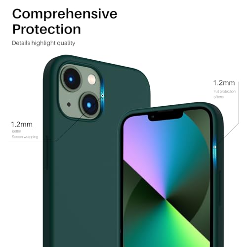 Image of ORNARTO Compatible with iPhone 13 Case 6.1, Slim Liquid Silicone 3 Layers Full Covered Soft Gel Rubber Case Cover 6.1 inch-Olive Green