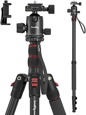 SmallRig 71" Camera Tripod, Foldable Aluminum Tripod & Monopod, 360°Ball Head Detachable, Payload 33lb, Adjustable Height from 16" to 71" for Camera, Phone-3935