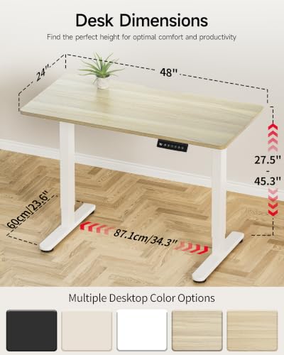 Image of Okin Standing Desk Electric Adjustable Computer Desks, Whole Piece Stand up Desk Office Gaming Home Office Memory Desks 48x24 inches Cream Pecans