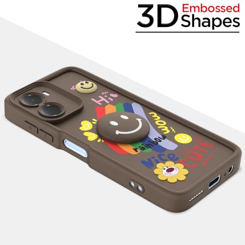 Image of Pikkme Back Cover for Redmi 15A 5G | Soft Silicone| Cute Rainbow Smile & 3D Cartoon Flower Design | Shockproof Raised Camera Protection Bumper Case (Brown)