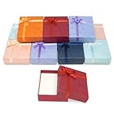 Novel Box Cardboard Jewelry Pendant Gift Boxes with Rosebug Bows in Assorted Colors 2.5X2.8X0.75 (Pack of 12) + NB Cleaning Cloth