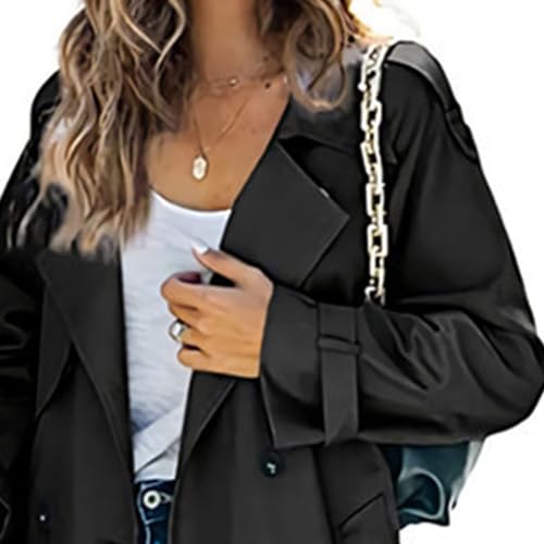 Women's Fashion Double Breasted Trench Classic Lapel Long Overcoat Coat Casual Work Office Jackets3