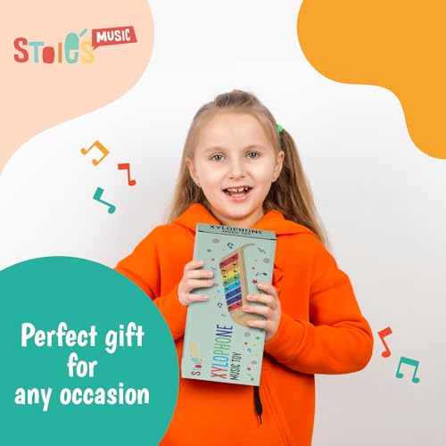 Stoie’s 8 Fliesen Regenbogenfarben C-Key Xylofon Klavier Keyboard Spielzeug für Kinder Kleinkinder mit Schlägeln und Notenblatt