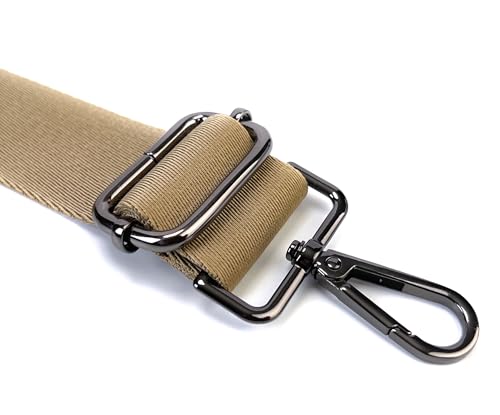 Image of Khaki Purse Strap with Gunmetal Black Hardware 1-1 /2 Inch Wide Solid Color Replacement Crossbody Guitar Style Shoulder Strap for Handbags Totes