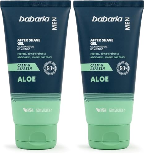 Babaria - After Shave Gel, Gel Después del Afeitado, Refrescante, Hidratante y Calmante, Contiene Aloe, Apto para Todo Tipo de Pieles, Hombre, Vegano - 150 ml (Paquete de 2)
