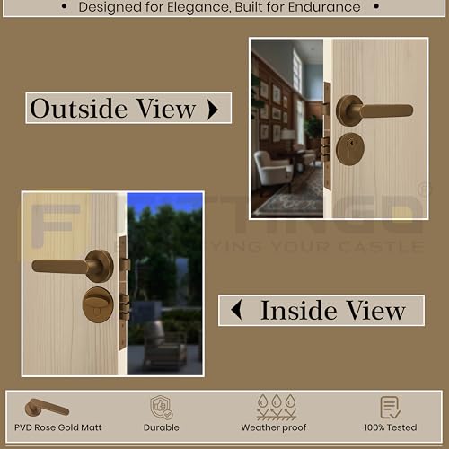 Image of Vigo Mortise Door Handle Lock Set /Premium Zinc Alloy Door Handle with Locks /Heavy-Duty Main Door Handle with Lock for Home, Office & Hotel Doors - 3 Years Warranty (PVD Rose Gold Matt)