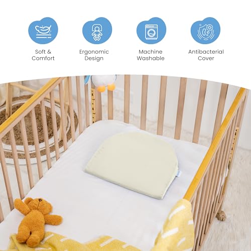 Image of Cherilo Wedge Pillow for Baby Acid Reflux | C Shaped Elevated Pillow for Crib & Mattress, 15 inch x 12 inch x 3 inch | Helps Elevate Baby for Comfort | Removable Velvet Cover - Cream