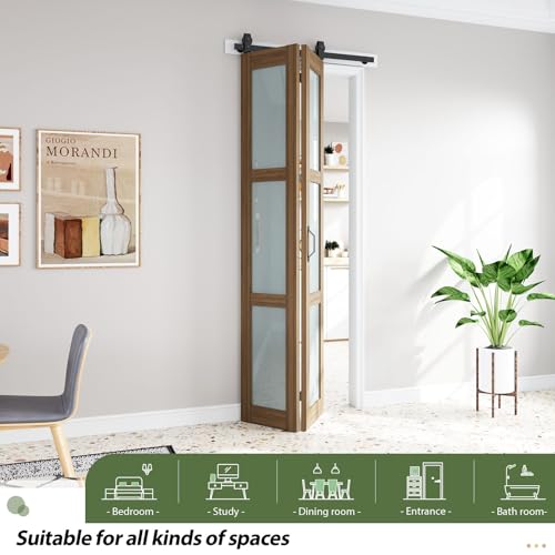 Image of FREDBECK Frosted Glass Bifold Barn Doors 36X96(Double 18x96),Bifod Door