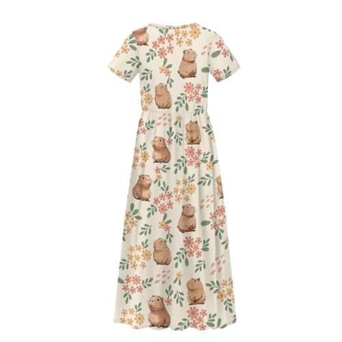 Girl Maxi Dress Short Sleeves Dress with Pockets Summer Holiday Clothing Size 5-14 Years4