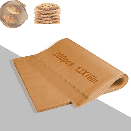 200 Pcs Parchment Paper Sheets,30x40cm Unbleached Parchment Paper, Pre-Cut Brown Barchment Paper for Baking Cookies, Bread, Meat, Pizza