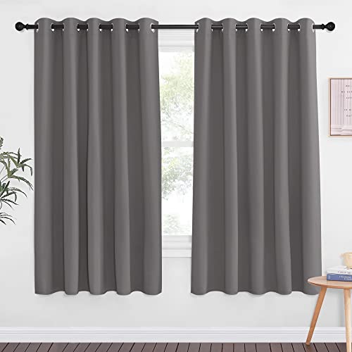 NICETOWN Blackout Curtain Drape for Bedroom - Grommet Noise Reducing Thermal Insulated Solid Room Darkening Window Treatment for Doorway/Kids Room (1 Panel, 66 x 66 Inch, Gray)