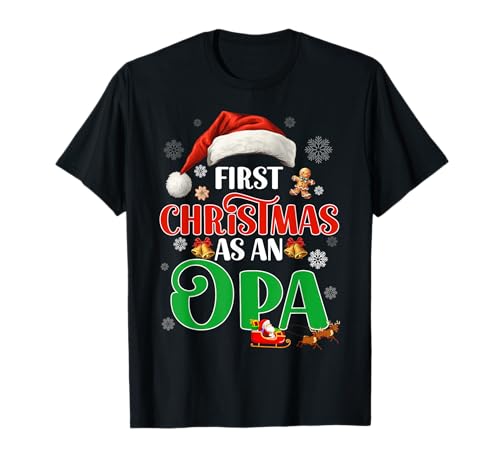 Announcement First Christmas As An Opa Matching Family Xmas T-Shirt