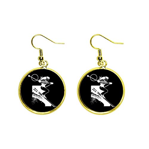 Pendientes dorados de esquí negro con acabado drop earring joyería fina mujer