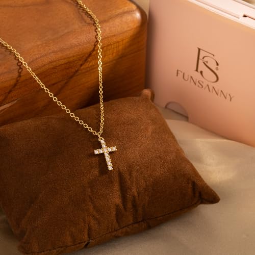 Cross Necklace for Women - Dainty Necklaces Trendy Small 14K Gold Plated Hypoallergenic Infinity Crown Cross Cubic Zirconia Pendant Box Rope Chain Necklace for Women Non Tarnish Jewelry Gift