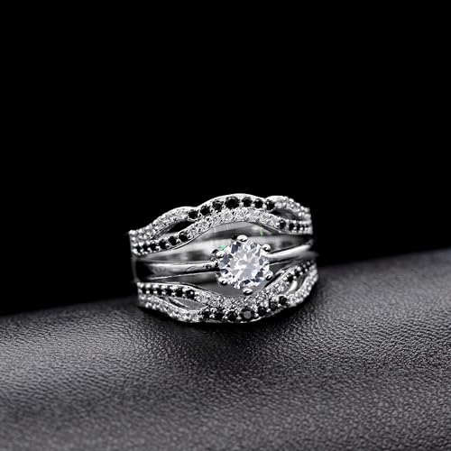 Uloveido Platinum Plated Wedding Engagement Anniversary Promise Rings Enhancer Infinity Rings Enhancer for Women with Black White Cubic Zirconia Created Diamond Ring Y4443