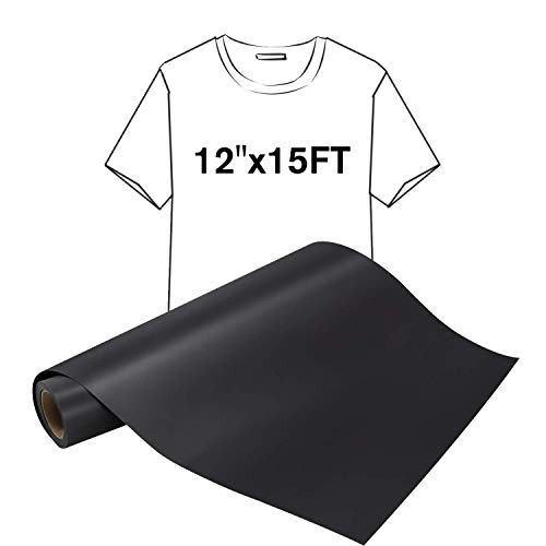 JANDJPACKAGING Black HTV Iron on Vinyl Roll - 12" x 15ft Easy to
