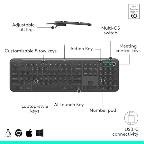 Logitech Signature Slim Wired K620 for Business, Full-Size Keyboard, USB-C Plug-and-Play, Laptop-Style, Scissor Keys, Windows/Mac/Chrome/PC/laptops - Graphite by Logitech - Image 6