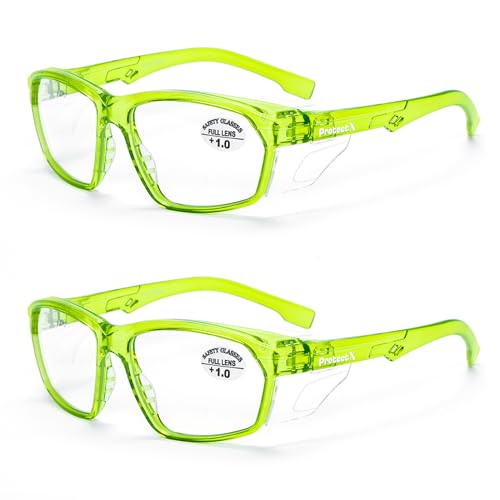 ProtectX Stylish Safety Reading Glasses Anti-Fog Scratch Green reading 1.0 2PC