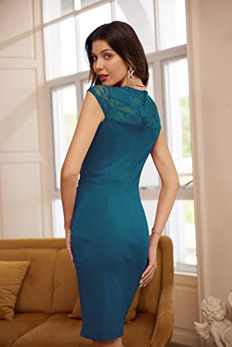 Grace Karin Womens Wrap Pencil Dress Wear To Work Business Office Crew Neck Dress Blue L thumb #2