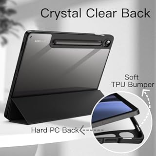 JETech Custodia per Samsung Galaxy Tab S10 Lite / S10 FE / S9 FE 10,9 Pollici con S Pen Holder, Chiaro Trasparente PC Rigido Retro, Protettiva Trifold Supporto Tablet Cover (Nero)