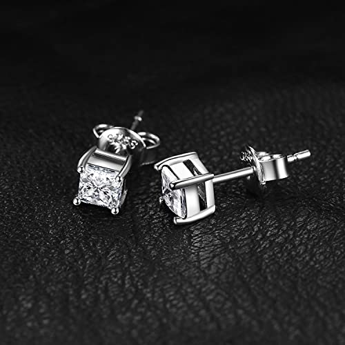 JewelryPalace Princess Cut 0.8ct Moissanite Solitaire Stud Earrings for Women, Square Shape 925 Sterling Silver 14k Gold Plated Earrings for Her, Simulated Diamond Earrings VVS D-F4