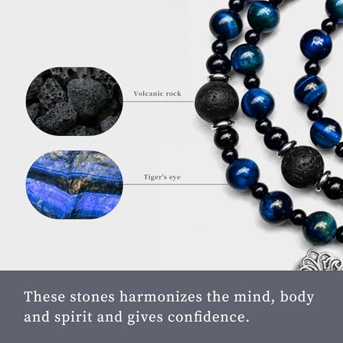 rosary beads catholic for men,Rosary Necklace for men with medal & cross,Handmade Blue Tiger Eye Beads Our Lady of Grace Rosary Cross Necklace Catholic Gifts4