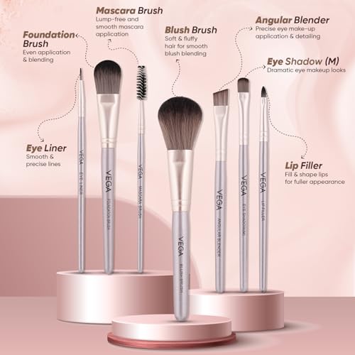Image of Vega Makeup Brush Set of 7 for Women | Soft & Premium Makeup Brushes for Face, Eye & Foundation | Professional Makeup Kit for Blending, Contouring, Concealer & Eye Shadow | Travel-Friendly (MBNS-07)