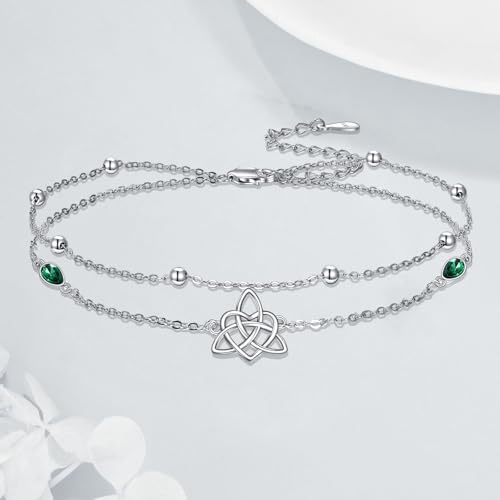 Image of VONALA Evil Eye Anklet 925 Sterling Silver Irish Celtic Knot /Witches Knot /Claddagh /Infinity Heart /Butterfly /Pineapple Chain Hotwife Anklet Foot Ankle Jewerly Gift for Women Mother Wife Sisters