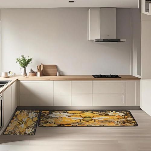 Tapis de cuisine pour évier et linge fleurs jaune vintage - 7
