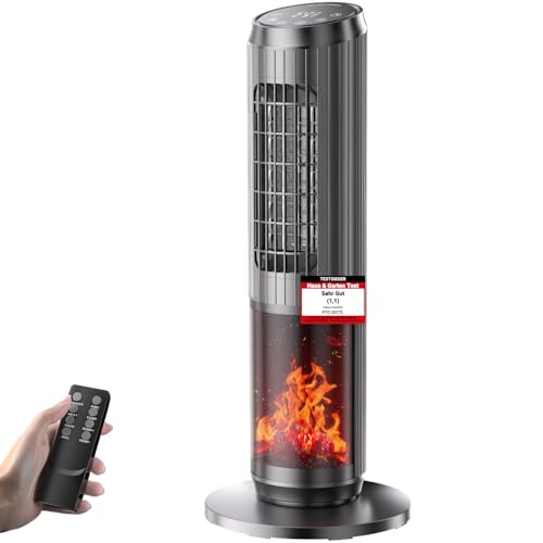 Heizlüfter Energiesparend 2000W, Keramik Turm Elektroheizung mit Fernbedienung, Kamineffekt, Thermostat, Oszillation 70°, ECO, 3 Modi, 1-8Std Timer, Überhitzungs-Kippschutz, Leise für Büro, Wohnzimmer