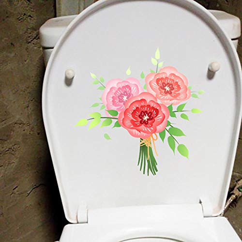 SHMAZ Autocollant De Toilette De Bain 22.1 * 21.4 Cm Beau Bouquet De Toilette Autocollant Dessin Animé Maison Chambre Décoration Murale Cover