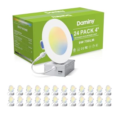 DAMINY 24 Pack 4 Inch LED Recessed Light with Junction Box,5CCT,Ultra-Thin,9W 750lm, Dimmable Canless, High Brightness - ETL