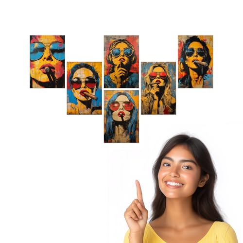 Image of SiddArtify Modern Pop Art Wall Art Prints Set - Woman Smoking Cigar Poster Decor for Living Room Bedroom Office - Set of 2-4x6 Inch - Board (Pack of 6) - Sticker (Pack of 6)