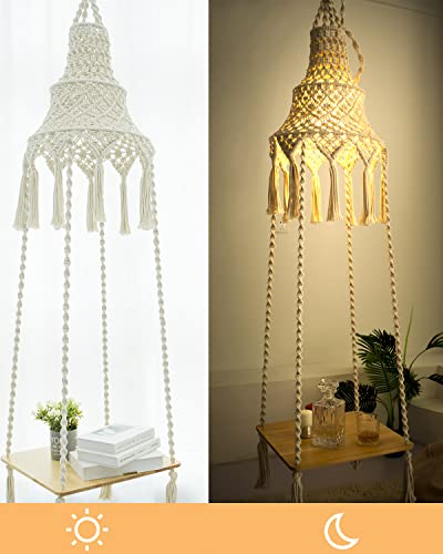 Amdermi Macrame Hanging Shelf Hanging Rope Shelf Indoor With Boho Lamp Shade Floating Square Shelves Decorative Shelf Table Holder Planter Display Rack Boho Home Decor. Ceiling Mount Rope Shelf #TOP3