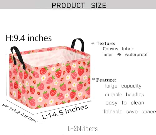 Image of Kid Storage Basket Gift Shelf Basket Toy Storage Bin, Nursery Basket Organizer Box for Children Room Deco With Handles (Strawberry)