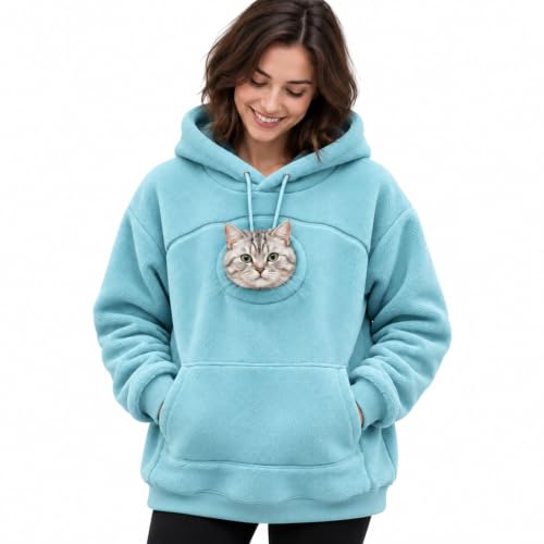 Cat Pouch Hoodie with Front Pet Pocket, Cozy Sweatshirt for Cat Lovers