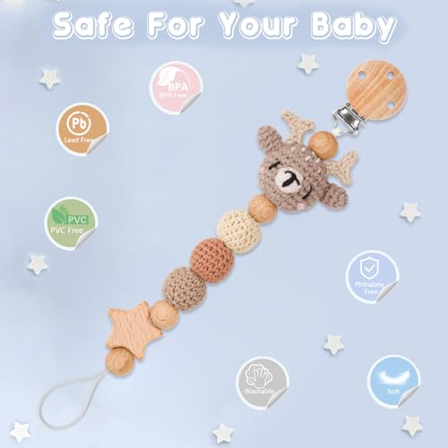 Image of Pacifier Clip, Cute Animal Pacifier Holder Clip for Boys and Girls, Most Pacifiers, Baby Teethers, Baby Shower and Baby Essentials(Elk)