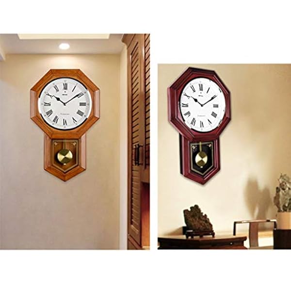 Glzcy00 pendel väggklocka batteridriven kvarts trä pendelklocka, ljudlös, dekorativ väggklocka pendel, ek ljus traditionell sko väggklocka, antik kvarts akterbör Feng Shui Clock (färg: A)