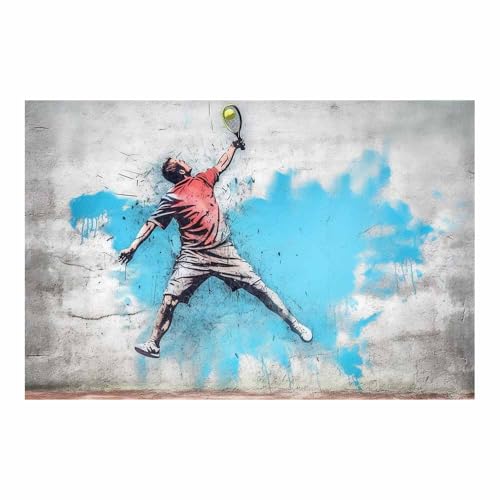 Peinture musique art mural tennis bleu TERUEA, décoration murale maison 70x100cm