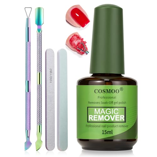 COSMOO Magic Gel Polish Remover Kit Professional Gel Remover for Nail Quickly Remove Gel Nails Polish in 2-5 Minutes Includes Tools Nail file and Nail Removal Push