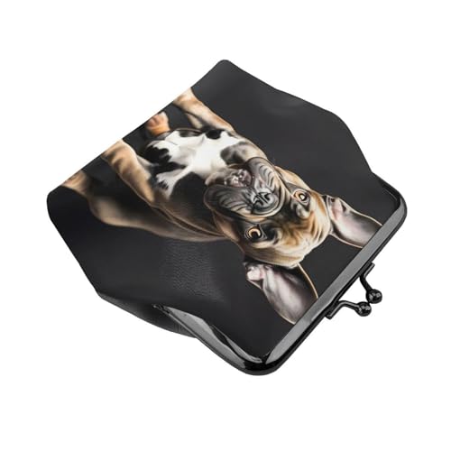long ears french bulldog print Women's leather kiss lock coin wallet Portable wallet for office and travel3