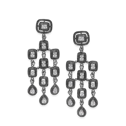 Image of Rubans 22K Gold-Plated /Rhodium-Plated Chandelier Earrings - Cubic Zirconia Studded Antique Traditional Chandelier Earrings for Womens & Girls