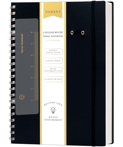Yoment Spiral Notebook 8.5 x 11 A4 Large Notebooks for Work College Ruled Journaling Notebooks, 100 GSM Paper, Spiral Bound Journal for School Note Taking Writing, A4 Black