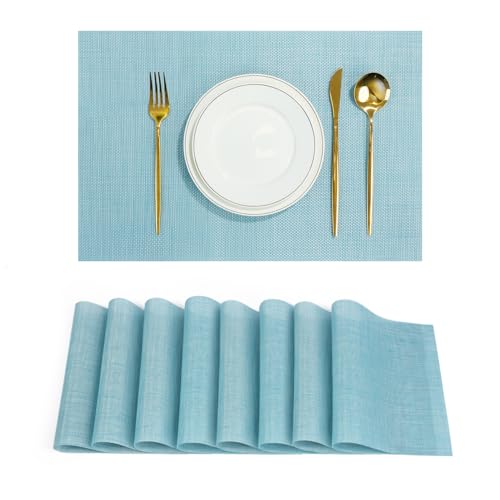 flohar Placemats Set of 8，Non-Slip PVC Weave Table Mats Easy to Clean，Heat Resistant Place Mats for Kitchen Dining Table Decoration Indoor Outdoor，Blue